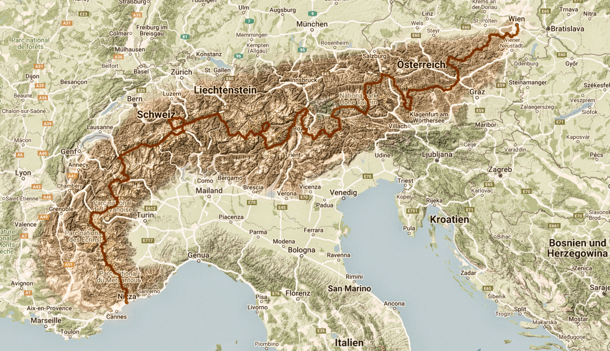 Karte und Streckenverlauf RoadCaptain.one Alpenchallenge