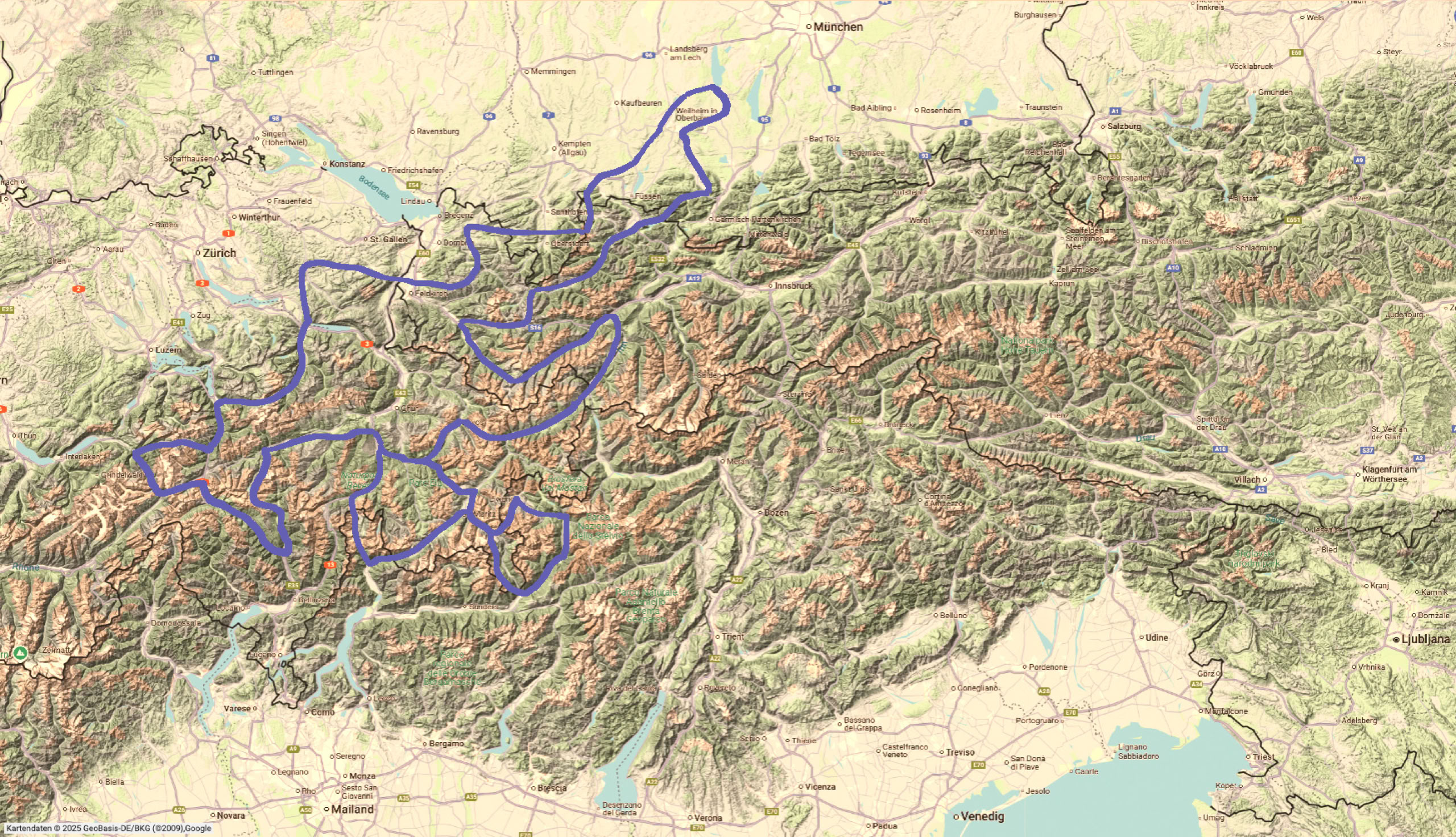 Karte und Streckenverlauf bei Roadcaptain.one Alpen Klassik