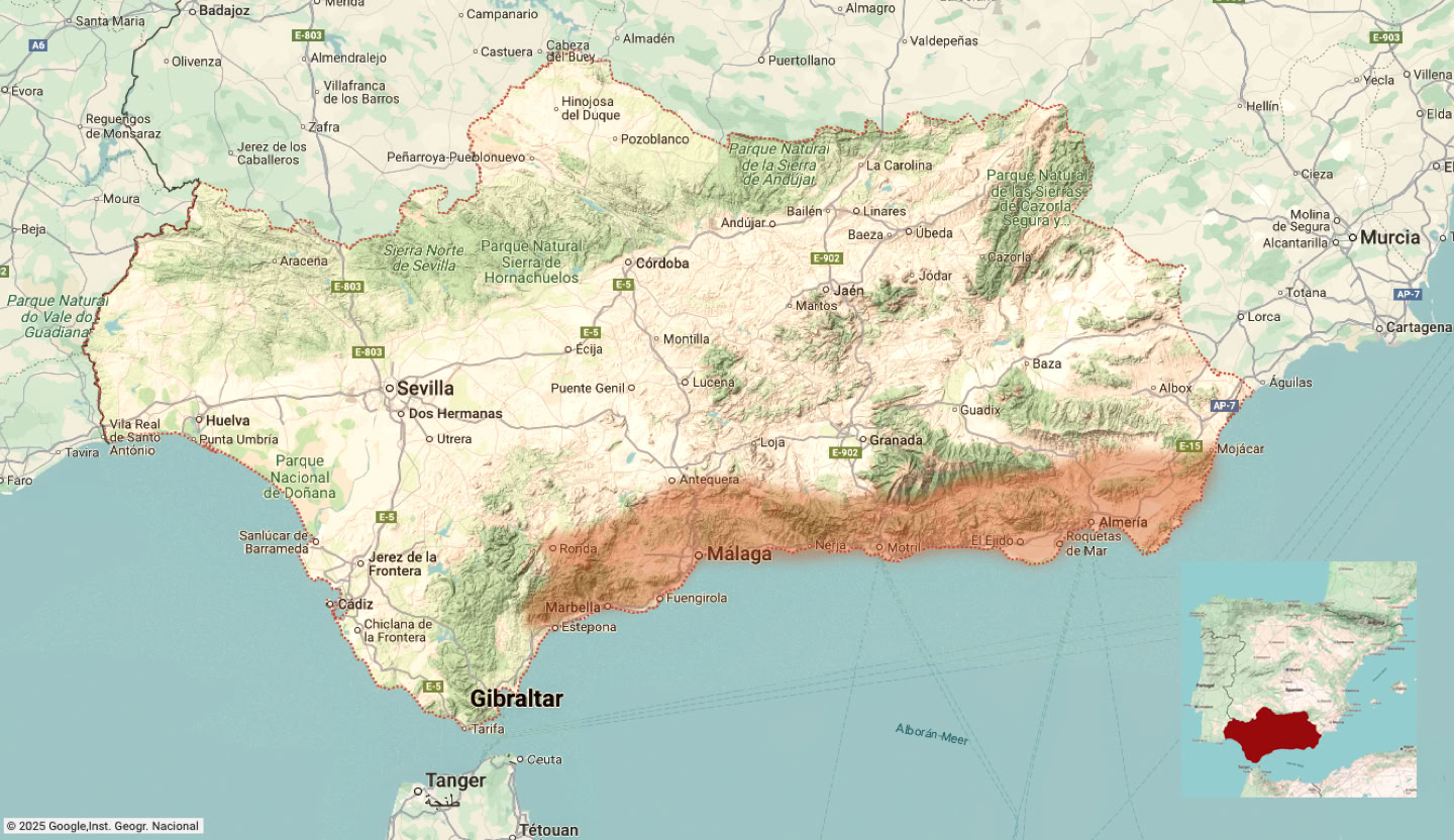 Karte Winterflucht Andalusien Tourb