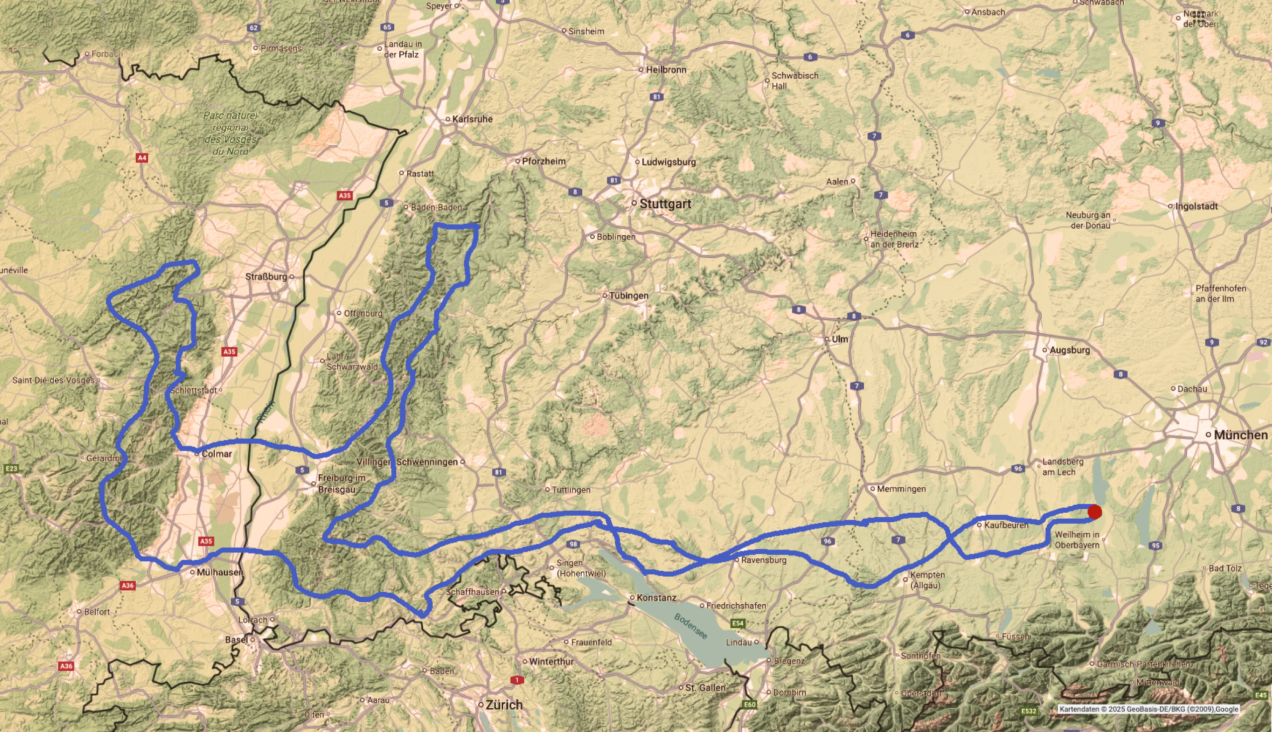 Karte und Streckenverlauf bei Roadcaptain.one Alpen Klassik