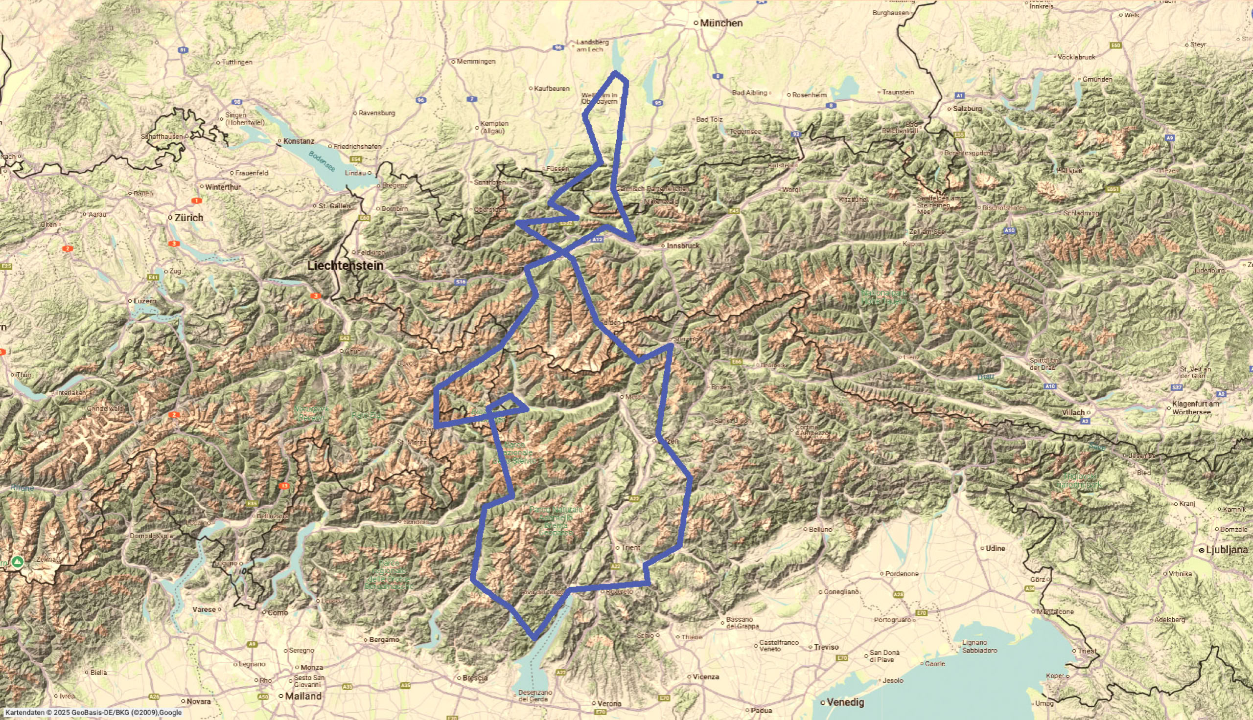 Karte und Streckenverlauf bei Roadcaptain.one Alpen Klassik